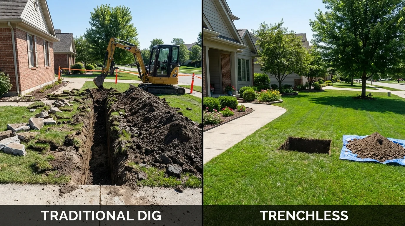 Trenchless sewer repair with minimal yard damage versus traditional excavation in Holdrege, NE